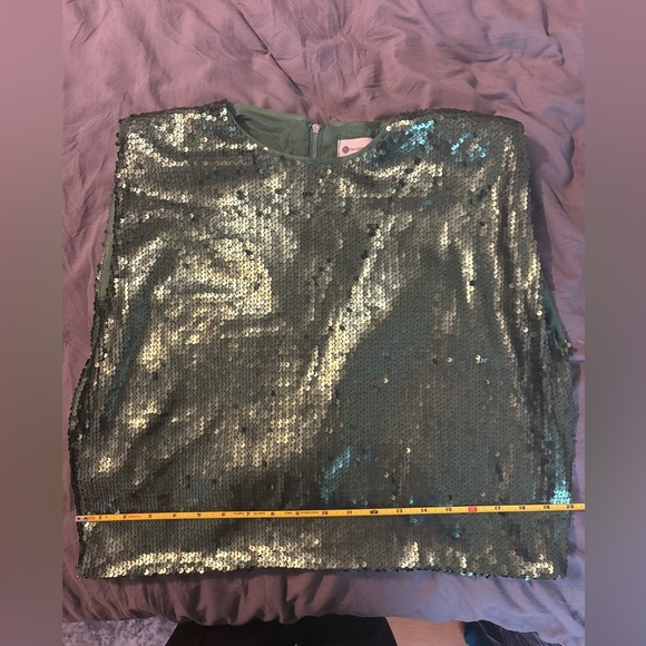 The Impeccable Pig Emerald Green Sequin Tank Blouse size L NWT - Picture 6 of 9